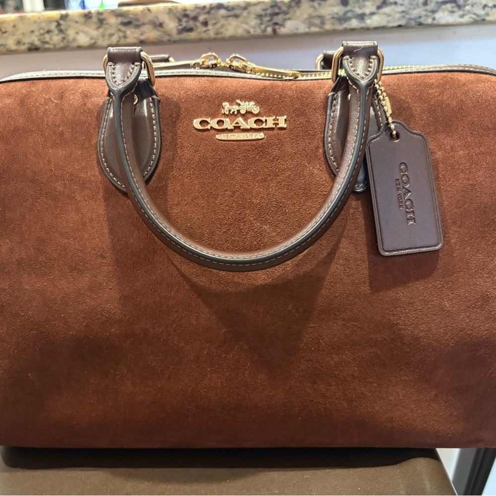 Coach Large Rowan Brown Suede Satchel
